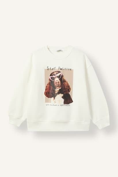 Girl Oversize Printed Fleece Lining Sweatshirt