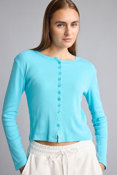 Slim Fit Ribbed Knit Basic Cardigan T-Shirt
