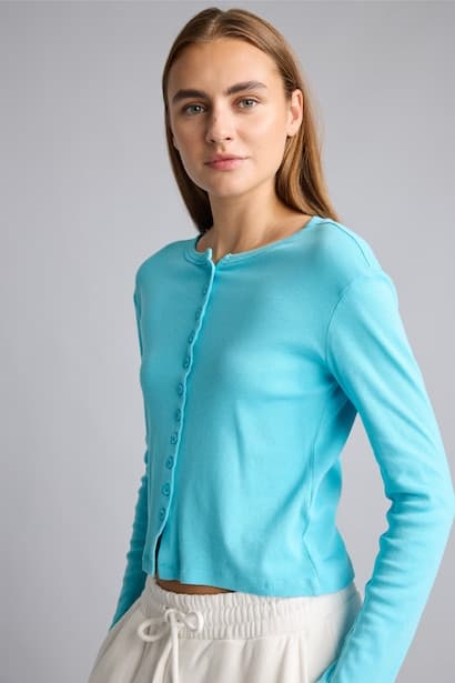 Slim Fit Ribbed Knit Basic Cardigan T-Shirt (٣)