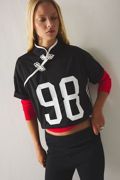 Oversize Mock Neck Printed T-Shirt