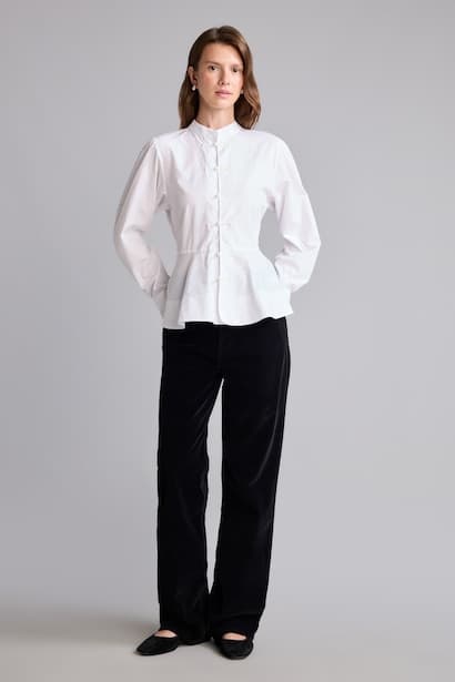 Straight Fit High Waist Gabardine Trousers