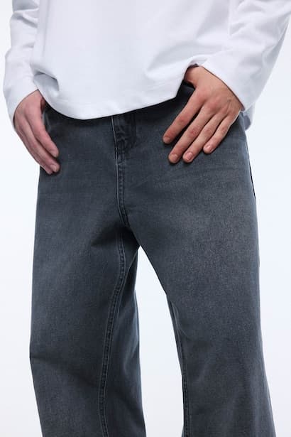 Baggy Fit Wide Leg Regular Waist Jeans Denims (٣)