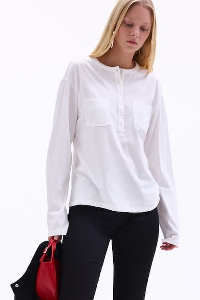 100% Cotton Oversize Henley Neck Basic T-Shirt