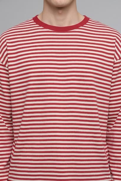 100% Cotton Boxy Fit Striped Long Sleeve T-Shirt (٤)