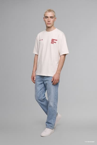 100% Cotton Boxy Fit Crew Neck Chest Print Short Sleeve T-Shirt (٣)