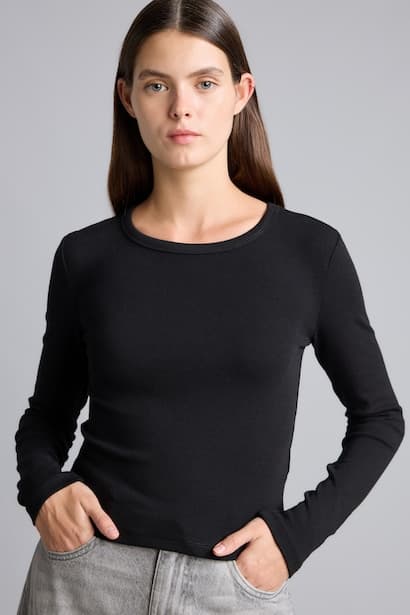 Fitted Ribbed Basic Long Sleeve T-Shirt