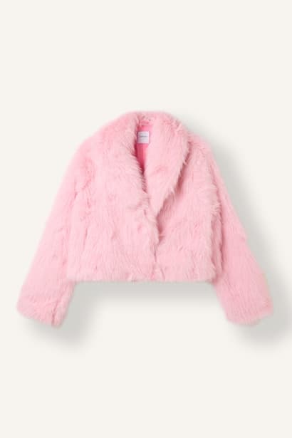Regular Fit Shawl Collar Short Faux Fur Jacket