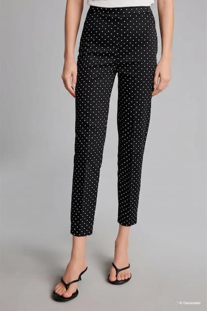 Regular Waist Polka Dot Black Satin Cigarette Pants Trousers (٣)