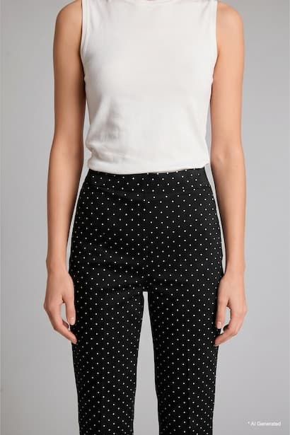 Regular Waist Polka Dot Black Satin Cigarette Pants Trousers (٤)