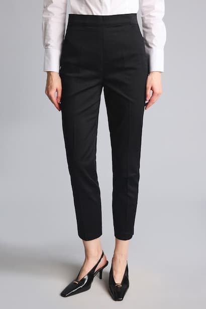 Cigarette Normal Waist Straight Leg Satin Black Trousers (٣)