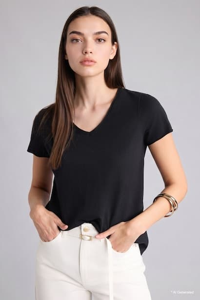 Regular Fit V-neck Basic Short Sleeve T-Shirt