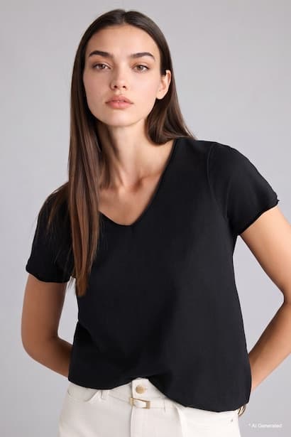 Regular Fit V-neck Basic Short Sleeve T-Shirt (3)
