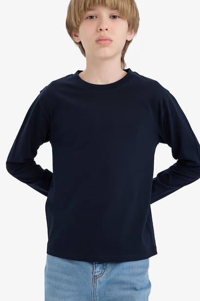 Boy Crew Neck Long Sleeve Basic T-Shirt (٣)