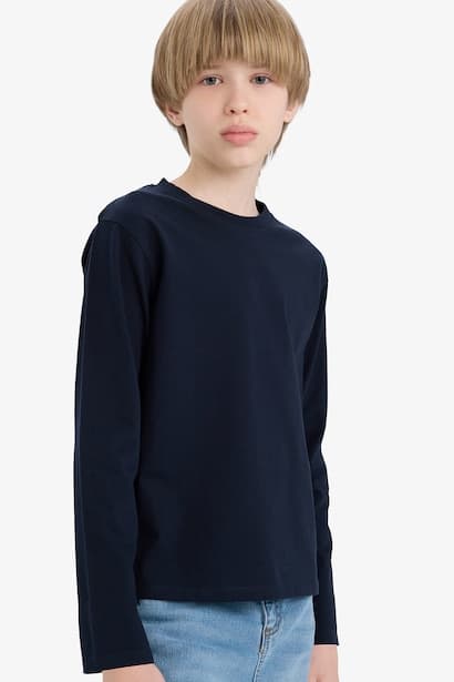 Boy Crew Neck Long Sleeve Basic T-Shirt (٤)