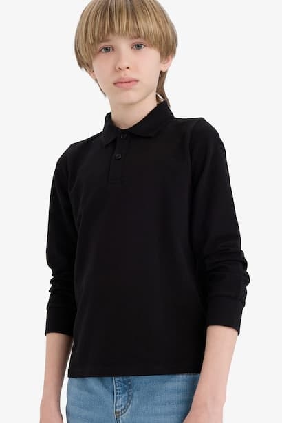Boy Polo Neck Pique Long Sleeve T-Shirt