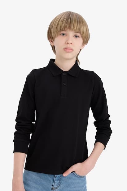 Boy Polo Neck Pique Long Sleeve T-Shirt (٣)
