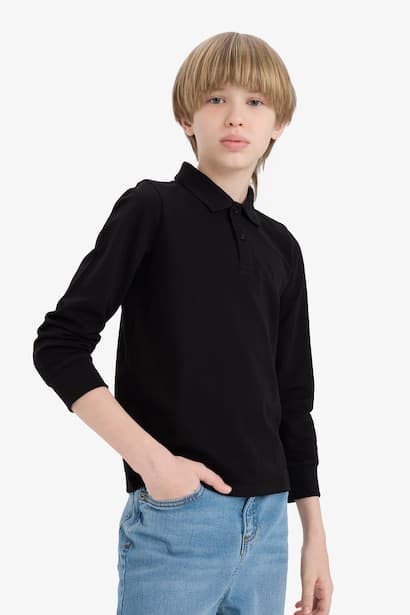 Boy Polo Neck Pique Long Sleeve T-Shirt (٤)