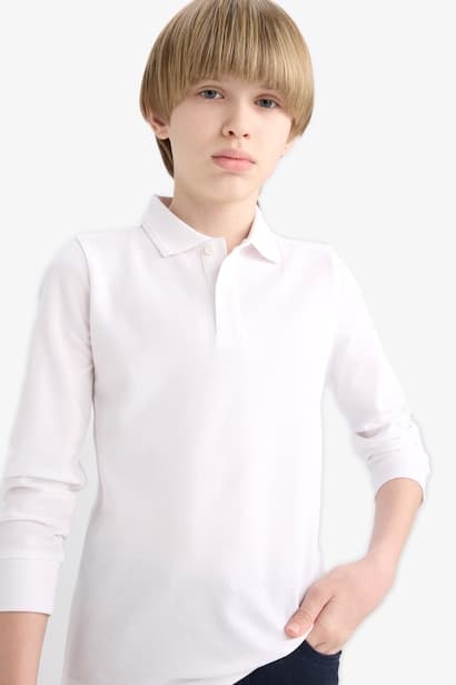 Boy Pique Long Sleeve Polo T-Shirt