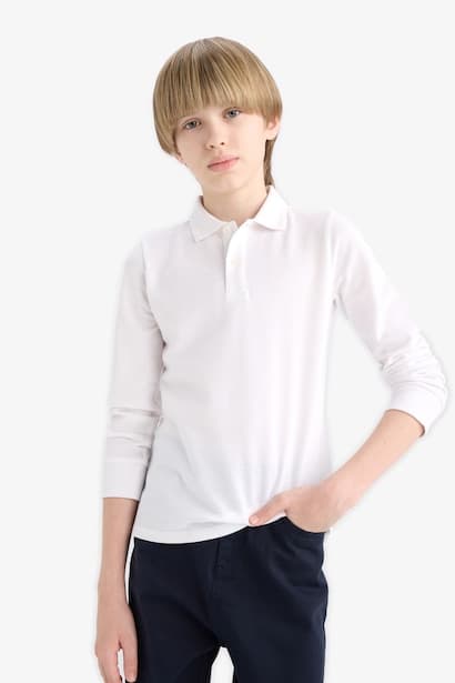Boy Pique Long Sleeve Polo T-Shirt (٣)
