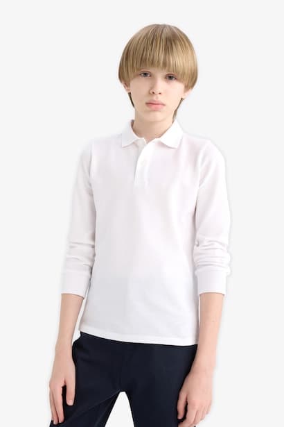 Boy Pique Long Sleeve Polo T-Shirt (٤)