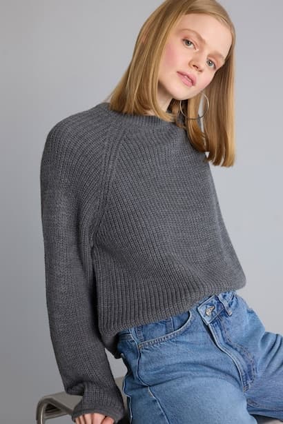 Regular Fit Basic Solid Knit Crew Neck Long Sleeve Pullover (٤)