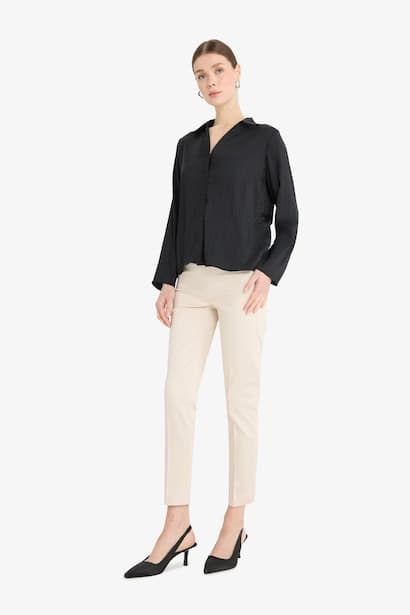 Cigarette Fit Super Skinny Hem Satin Trousers