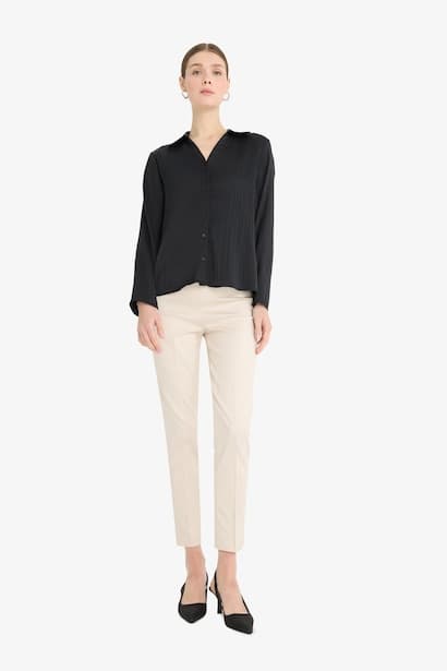 Cigarette Fit Super Skinny Hem Satin Trousers (٤)