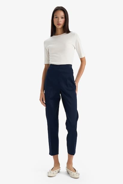 Cigarette Elastic Waist Slim Leg Satin Trousers