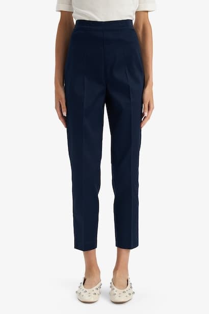 Cigarette Elastic Waist Slim Leg Satin Trousers (٣)