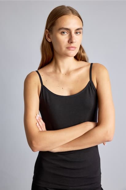 Regular Fit Cotton Thin-Strap Tank Top Tank Top & Crop Top (٣)