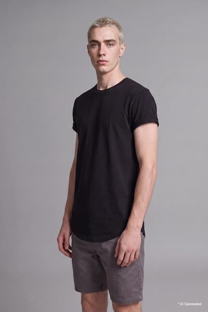 Long Muscle Fit Crew Neck Basic Black T-Shirt