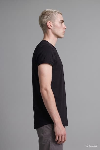 Long Muscle Fit Crew Neck Basic Black T-Shirt (٣)