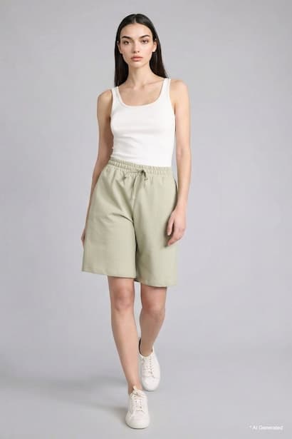 Regular Fit Thin Sweatshirt Fabric Basic Normal Waist Regular Hem Bermuda