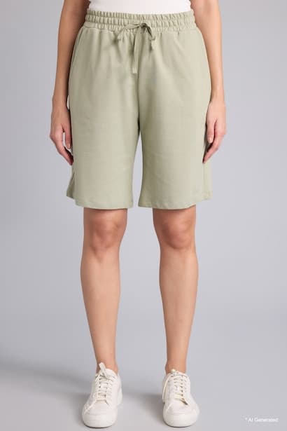 Regular Fit Thin Sweatshirt Fabric Basic Normal Waist Regular Hem Bermuda (٣)