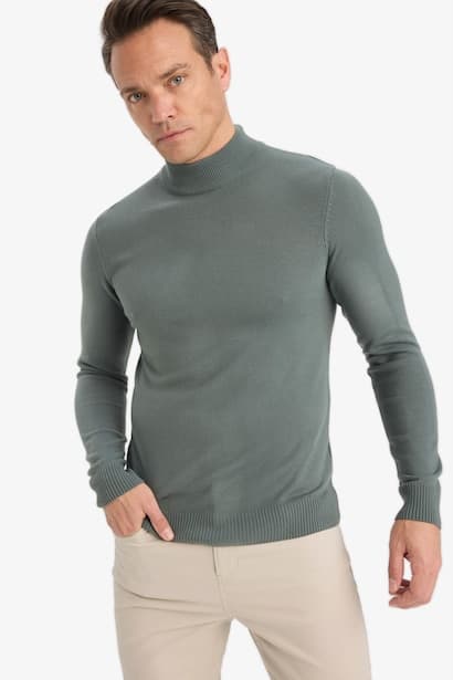 Slim Fit Turtleneck Basic Knit Pullover (٣)