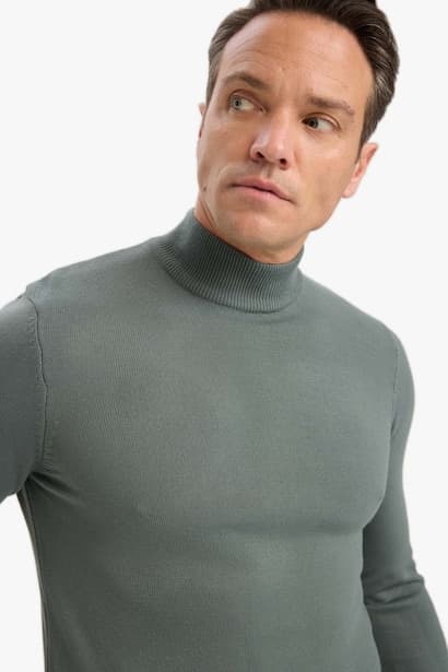 Slim Fit Turtleneck Basic Knit Pullover (٤)