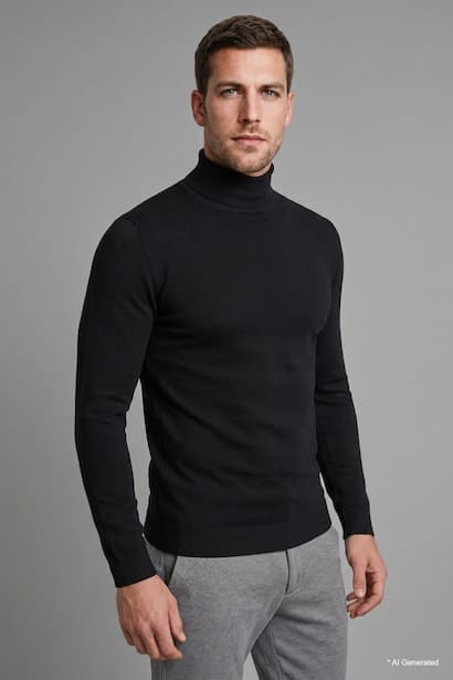 Slim Fit Knitted Turtleneck Sweater Pullover
