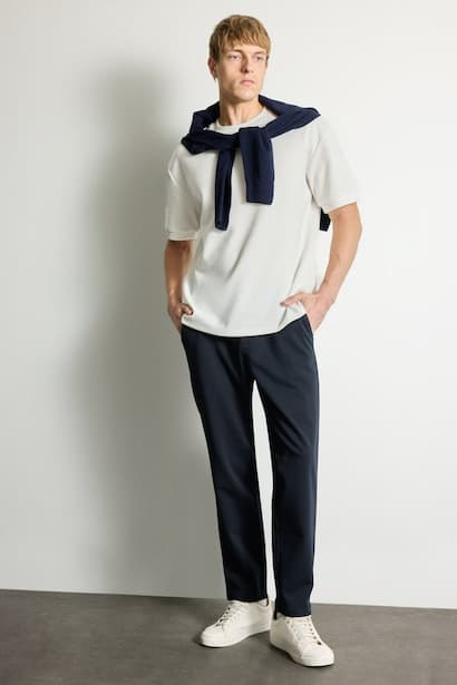 Tailored Fit Navy Blue Regular Leg Trousers