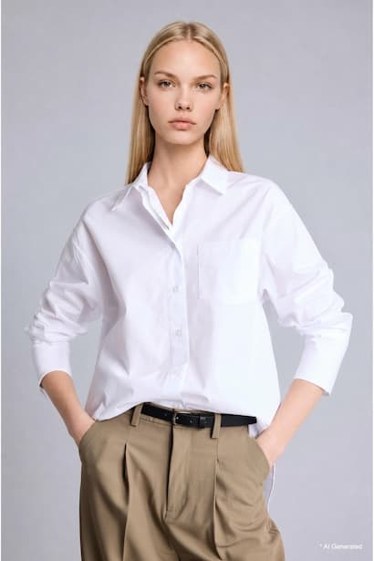 100% Cotton Oversize Poplin White Shirt (٣)