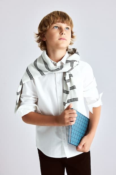 Boy Regular Fit White Oxford Long Sleeve Shirt
