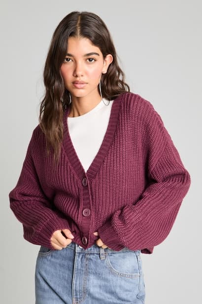 Regular Fit Basic Solid V-Neck Buttons Knit Cardigan (٣)