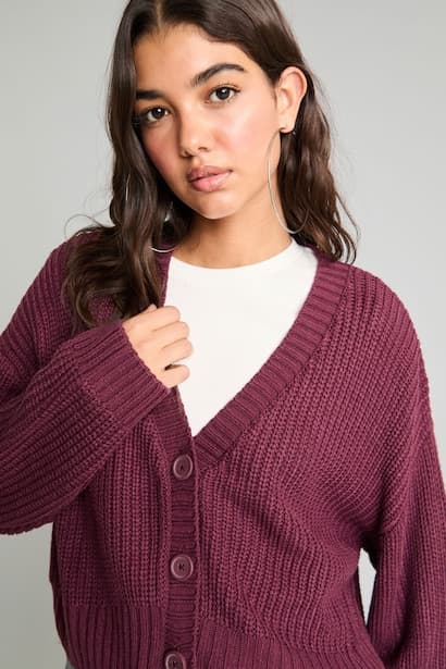 Regular Fit Basic Solid V-Neck Buttons Knit Cardigan (٤)