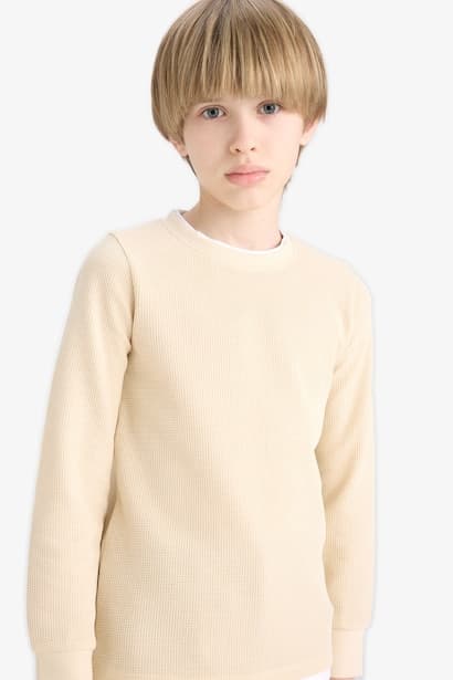 Boy Regular Fit Crew Neck Waffle Long Sleeve T-Shirt
