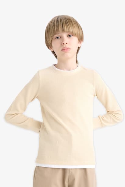Boy Regular Fit Crew Neck Waffle Long Sleeve T-Shirt (٣)