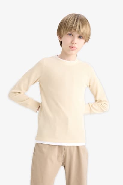 Boy Regular Fit Crew Neck Waffle Long Sleeve T-Shirt (٤)