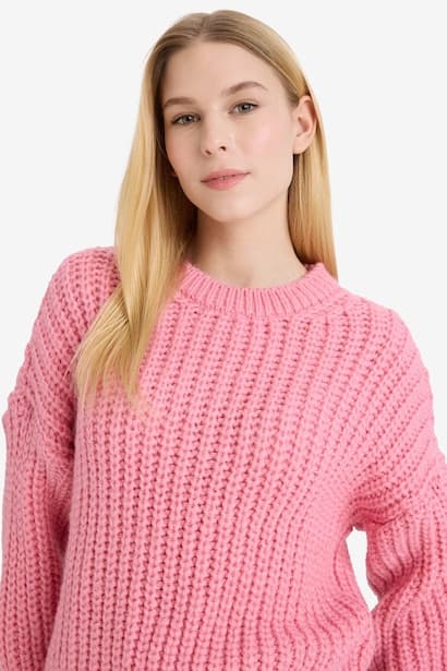Oversize Fit Crew Neck Basic Dress Pullover