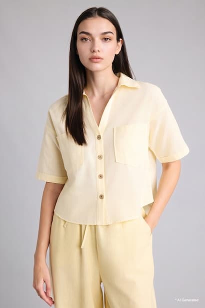 Boxy Fit Linen Blend Short Sleeve Shirt