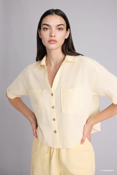 Boxy Fit Linen Blend Short Sleeve Shirt (٣)
