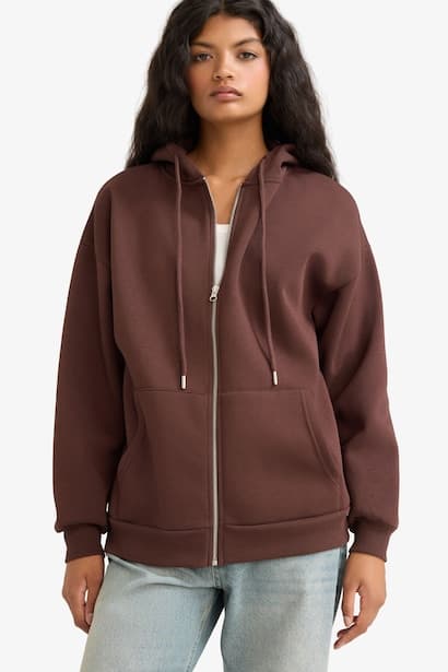 Oversize Zippered Hooded Sweatshirt Cardigan (٣)