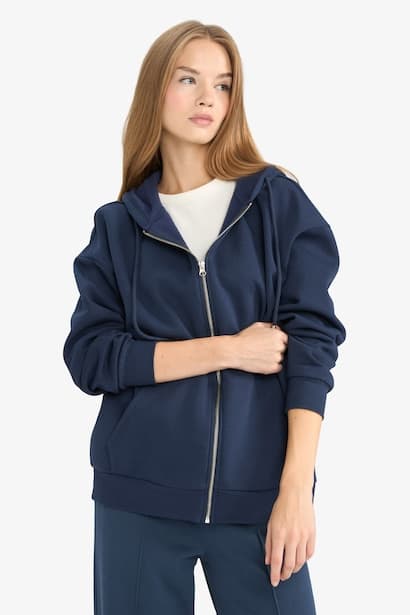 Oversize Fit Zip-Up Thick Hoodie Cardigan (٣)